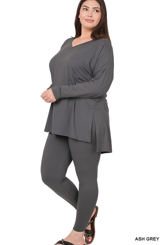 Plus Size Brushed DTY Microfiber Loungewear Set - online exclusive