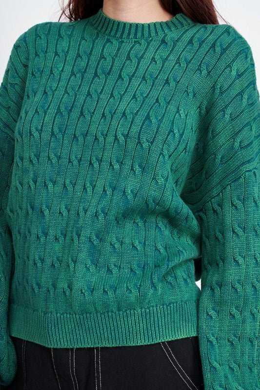 CABLE KNIT TOP WITH BUBBLE SLEEVES