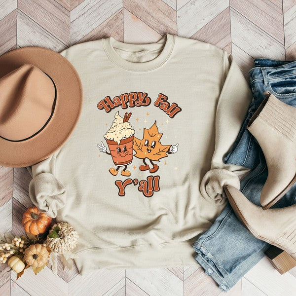 Retro Happy Fall Y'all Leaf Graphic Sweatshirt