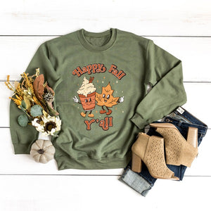 Retro Happy Fall Y'all Leaf Graphic Sweatshirt