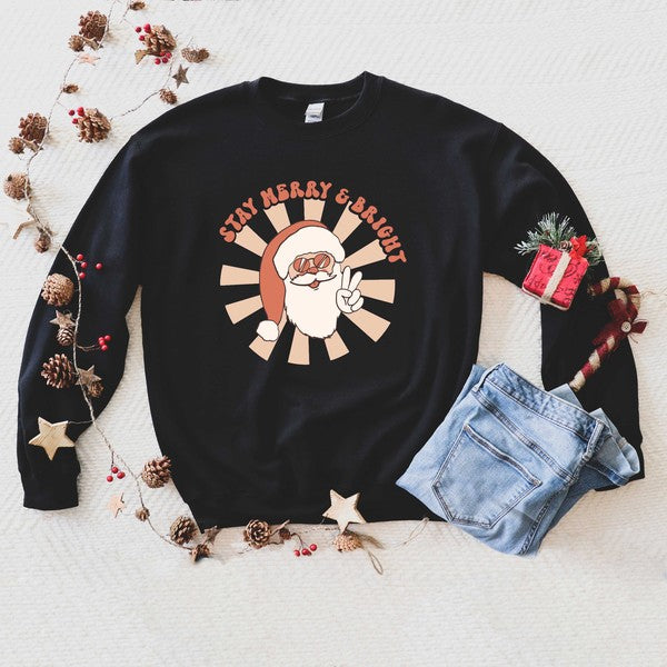 Stay Merry And Bright Santa Graphic Sweatshirt