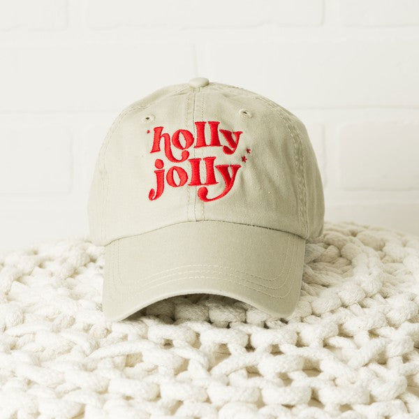 Embroidered Whimsical Holly Jolly Stars Canvas Hat