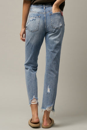 High Waist Distressed Fray Straight Jeans - Online Exclusive