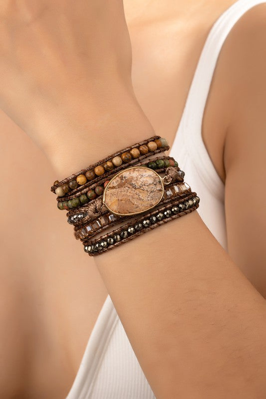 34 inch 5 wraps natural stone boho bracelet