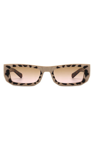 Rectangle Narrow Flat Top Tinted Slim Sunglasses