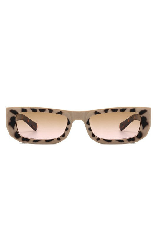 Rectangle Narrow Flat Top Tinted Slim Sunglasses
