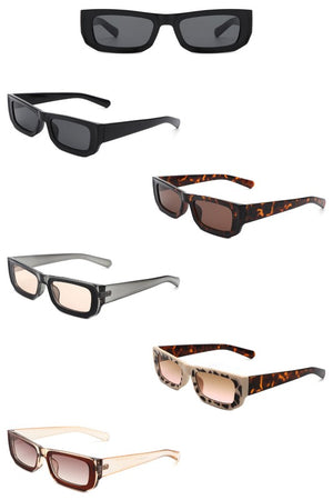 Rectangle Narrow Flat Top Tinted Slim Sunglasses