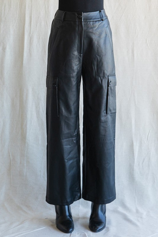 Buy Women Faux Leather Pants High Waist Straight Leg Leggings Loose Fit  Trousers Vintage 90s Streetwear, Black, Medium at