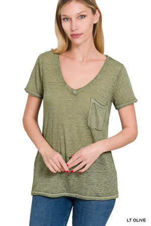 Washed Melange Burnout Scoop V-Neck Top - Online Exclusive