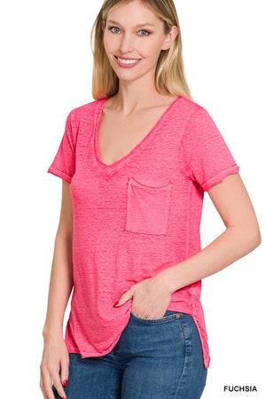 Washed Melange Burnout Scoop V-Neck Top - Online Exclusive