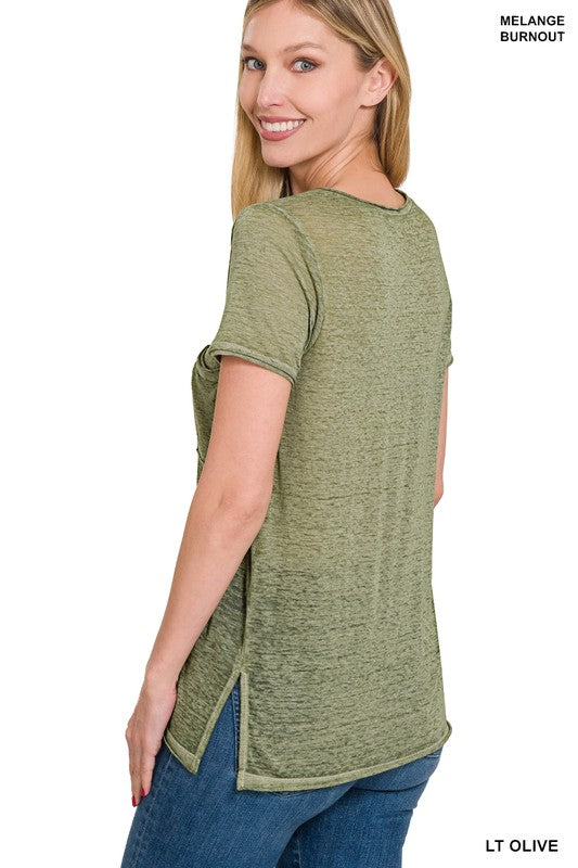 Washed Melange Burnout Scoop V-Neck Top - Online Exclusive