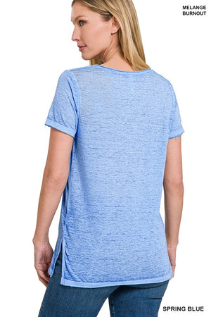 Washed Melange Burnout Scoop V-Neck Top - Online Exclusive