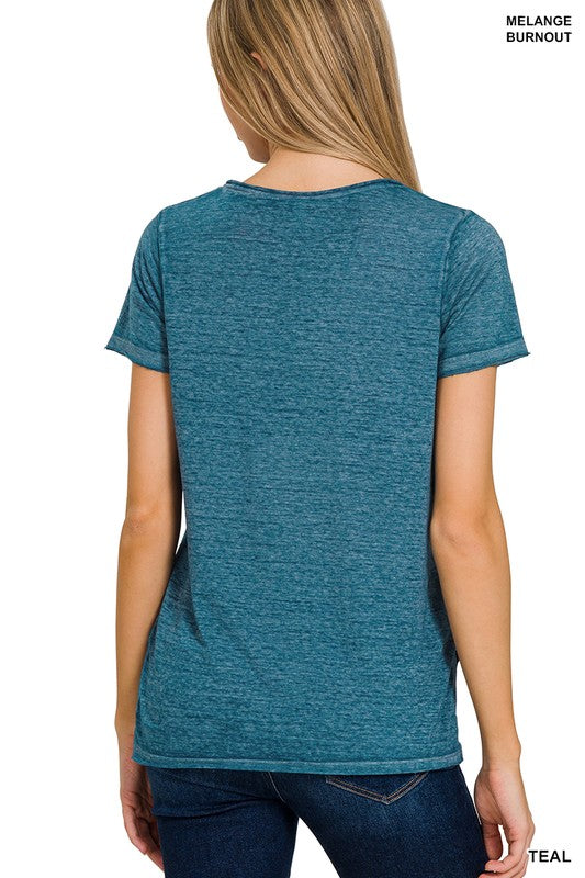 Washed Melange Burnout Scoop V-Neck Top - Online Exclusive