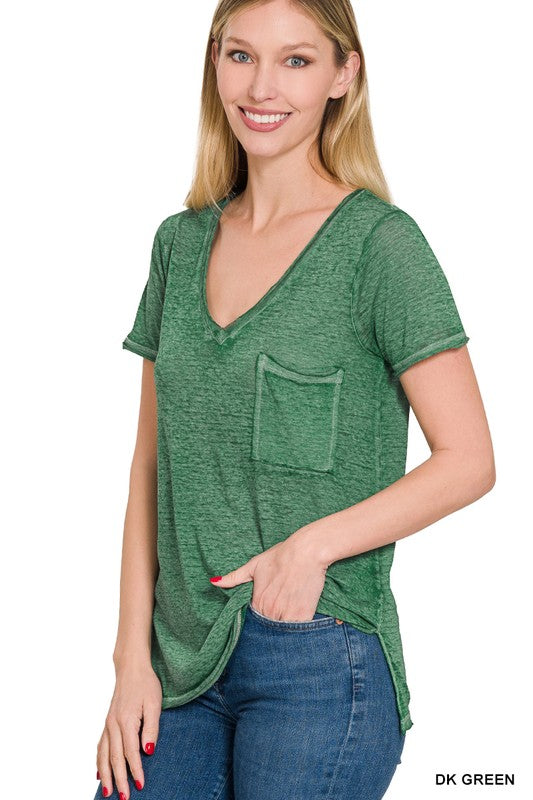 Washed Melange Burnout Scoop V-Neck Top - Online Exclusive