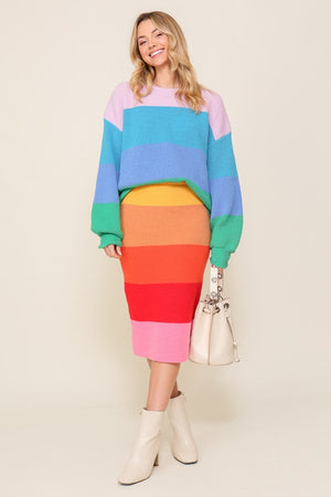 Bold Rainbow Stripe Oversized Chunky Knit Pullover