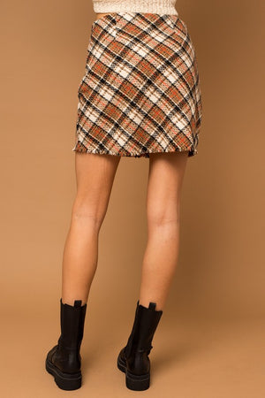 Bias Plaid Frayed Hem Mini Skirt