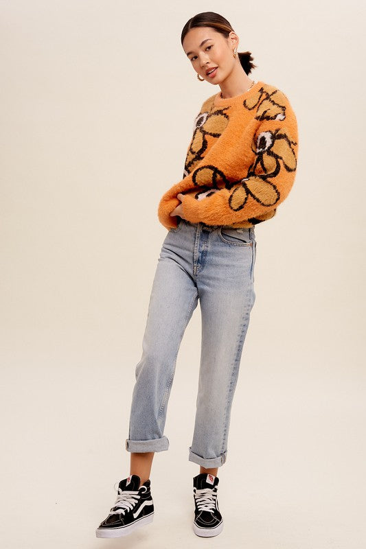 Floral Twisted Vibed Eyelash Pullover Sweater