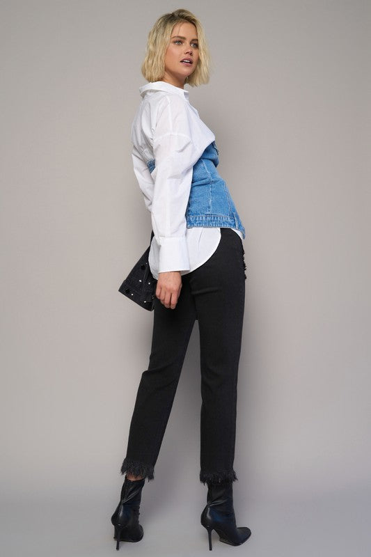 High Rise Fray Crop Straight Jeans -online exclusive