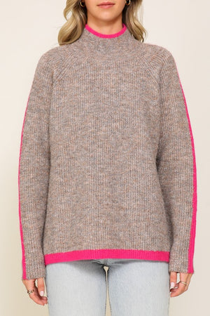 Marbled Brown Raglan Sleeve Funnel Neck Sweater