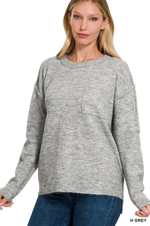 Melange Hi-Low Hem Round Neck Sweater - online exclusive