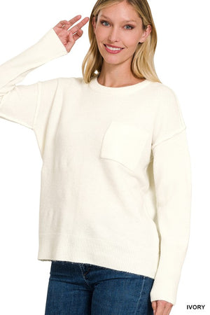 Melange Hi-Low Hem Round Neck Sweater - online exclusive