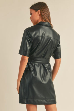 Onyx Vegan Leather Wrap Dress