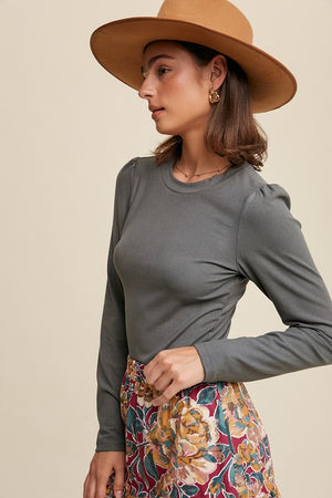 Sage Rib Fitted Long Sleeve Knit Top
