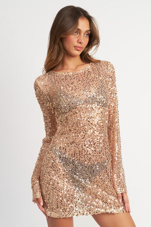 BELL SLEEVE SEQUINS MINI DRESS