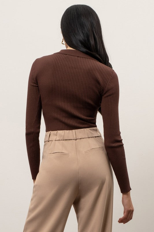 Mocha Brown Round Neck Long Sleeve Top