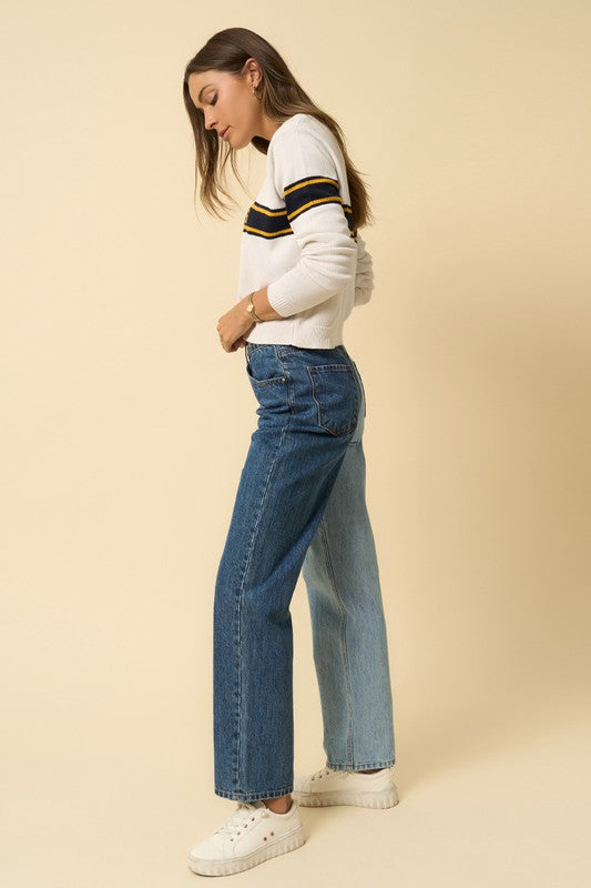 High Waist Crossover Straight Jeans-online exclusive