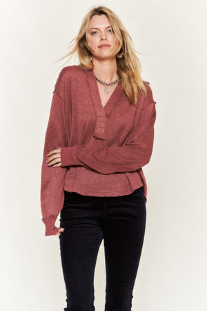 Deep V-neck Collared Long sleeve Knit Top