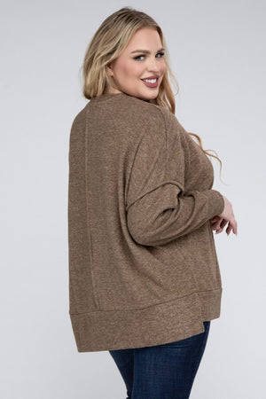 Plus Size Brushed Melange Drop Shoulder Sweater - online exclusive