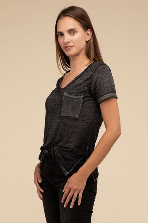 Washed Melange Burnout Scoop V-Neck Top - Online Exclusive