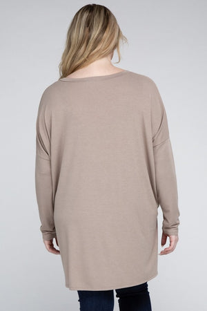 Plus Size Dolman Sleeve V-Neck Side Slit Hi-Low Hem Top - Online Exclusive