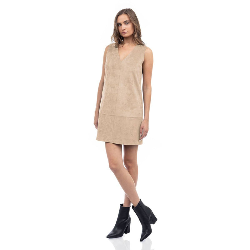 Sleeveless Mini Faux Suede Dress: Black