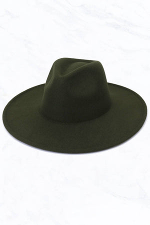 Olive Green Big Brim Peach Heart Top Jazz Hat