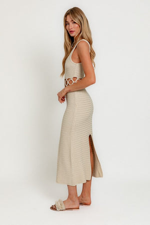 Square Neck Sleeveless Crochet Midi Dress