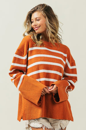 Ribbed Hem Stripe Sweater - online exclusive