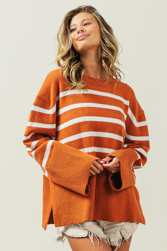 Ribbed Hem Stripe Sweater - online exclusive