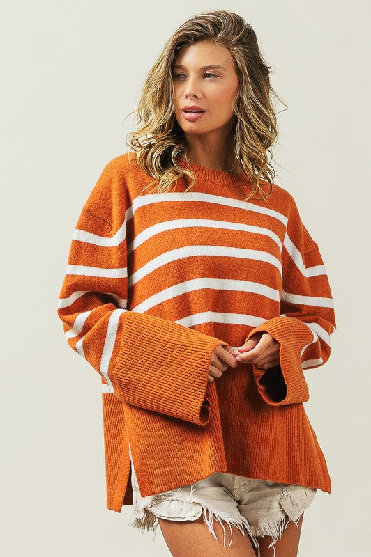 Ribbed Hem Stripe Sweater - online exclusive