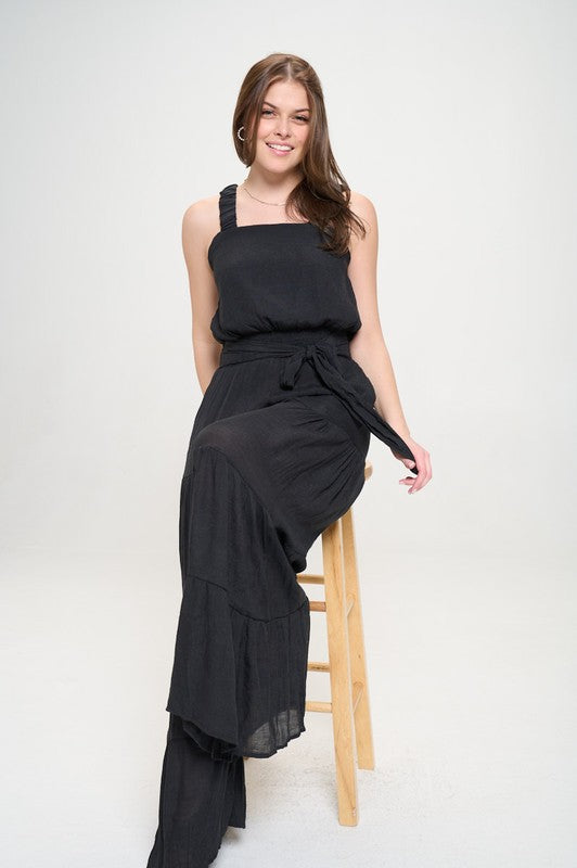 ELASTIC STRAP TIERED JUMPSUIT - PLUS SIZE - ONLINE EXCLUSIVE