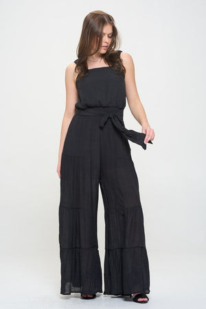 ELASTIC STRAP TIERED JUMPSUIT - PLUS SIZE - ONLINE EXCLUSIVE