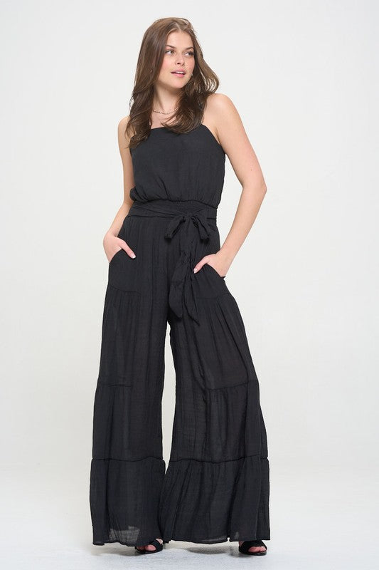 ELASTIC STRAP TIERED JUMPSUIT - PLUS SIZE - ONLINE EXCLUSIVE