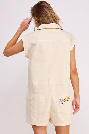 COTTON TWILL UTILITY ROMPER W/ PATCHWORK DETAIL - Online Exclusive