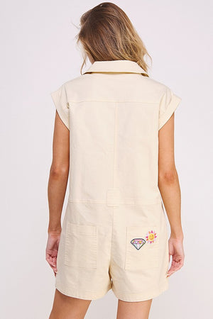 COTTON TWILL UTILITY ROMPER W/ PATCHWORK DETAIL - Online Exclusive