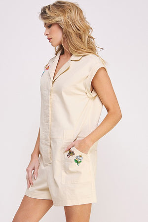 COTTON TWILL UTILITY ROMPER W/ PATCHWORK DETAIL - Online Exclusive