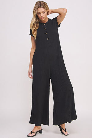 TEXTURED SHORT SLEEVE JUMPSUIT - Plus Size - Online exclusive