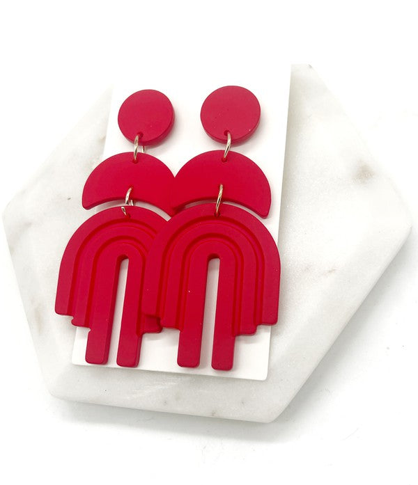 Red Layered Arch Acrylic Earrings Holiday