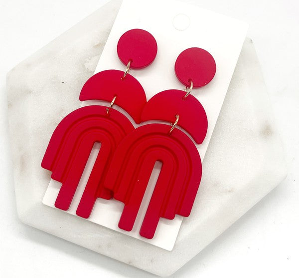 Red Layered Arch Acrylic Earrings Holiday