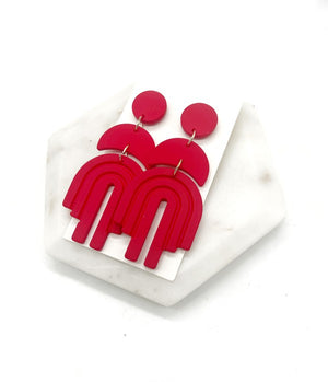 Red Layered Arch Acrylic Earrings Holiday